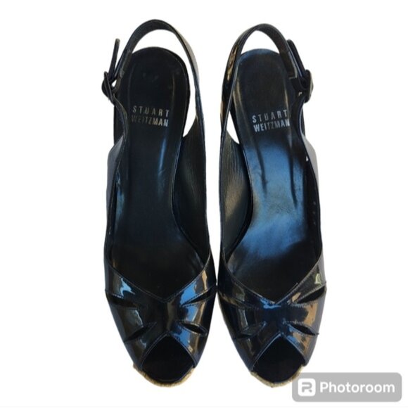 Stuart Weitzman black Patent leather heel platform sandals size - Picture 1 of 8
